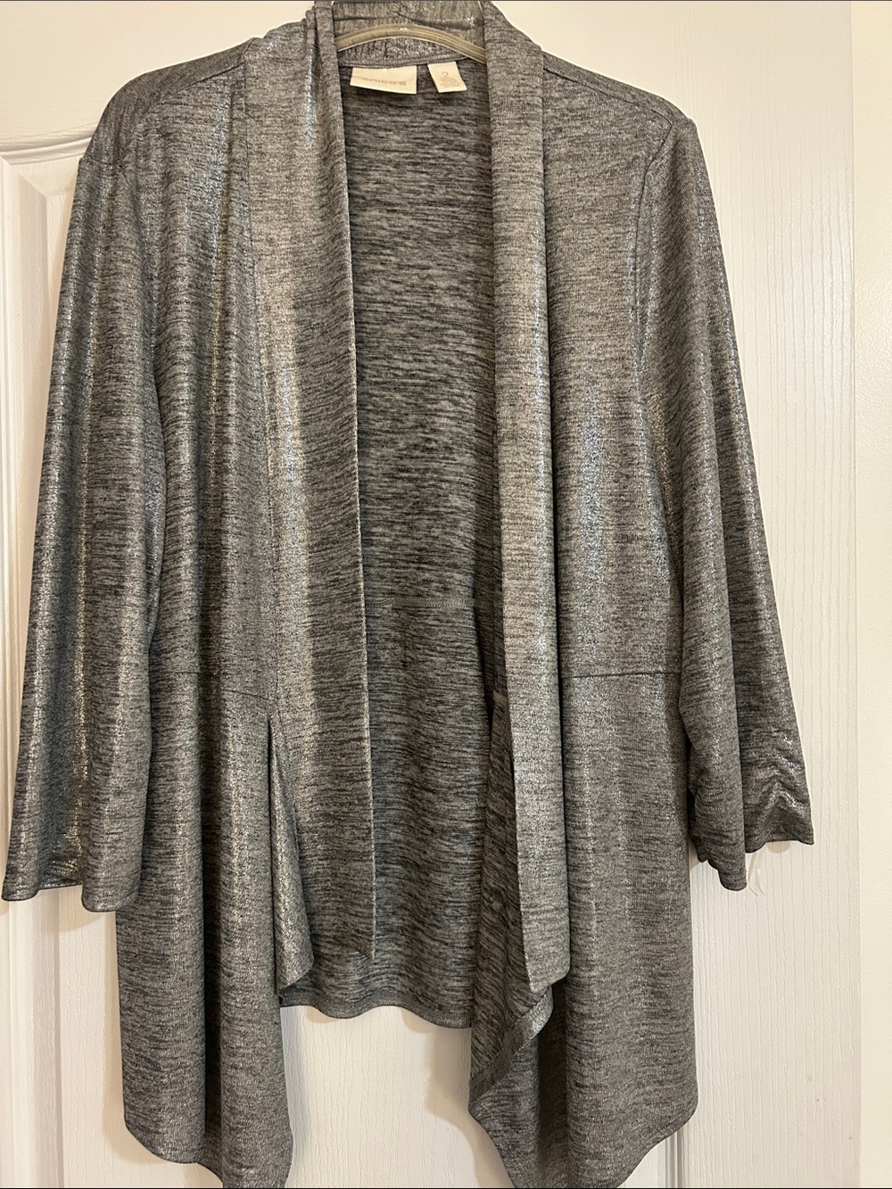 Chico's Heather Gray Open-Front Waterfall Cardigan
